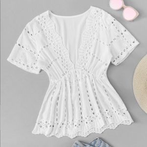 Romwe White V Neckline Cut Out Top